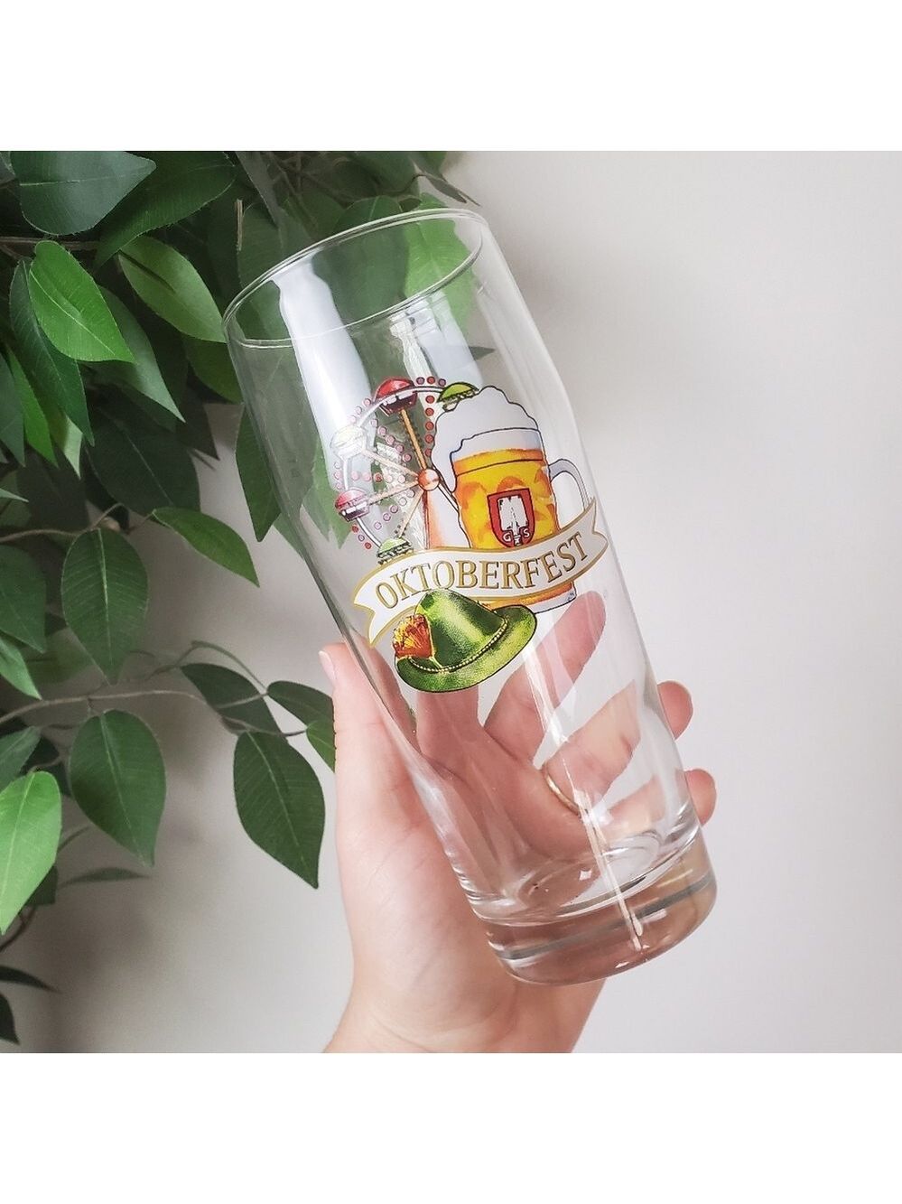 Oktoberfest Themed Glass Beer Mug Tall